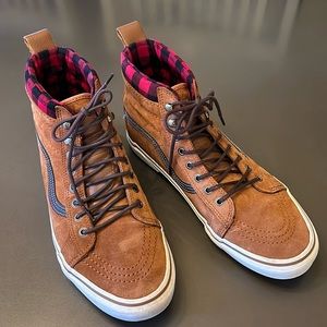 Vans Brown Suede Red Black Plaid High-top Sneakers Scotchgard Men’s size 12